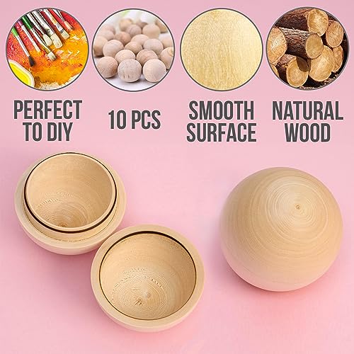 Rustic Woodcraft Supplies - 10 Hollow Wooden Spheres, 2.4 Inch - Unfinished Wood Decor - Wood Spheres for Custom Creations and DIY Projects AEVVV