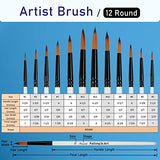 Falling in Art Paint Brushes Set, 12 PCS Nylon Professional Round Paint Brushes for Watercolor, Oil Painting, Acrylic, Face Body Nail Art, Crafts, Falling in Art