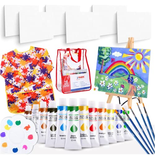 J MARK Ultimate Kids Paint Set – Complete Acrylic Paint Set for Kids, Includes Washable Paints, Storage Bag, Wood Easel, Canvas and More J MARK