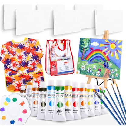 J MARK Ultimate Kids Paint Set – Complete Acrylic Paint Set for Kids, Includes Washable Paints, Storage Bag, Wood Easel, Canvas and More - WoodArtSupply