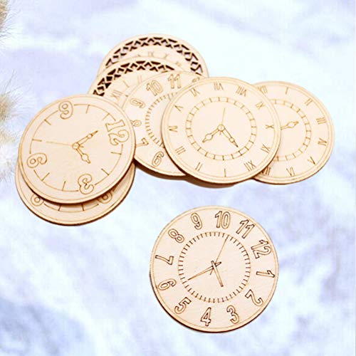 Amosfun Unfinished Wood Cutouts Natural Clock Wood Pieces for DIY Craft Decorations Children's Party Decoration 8 Pcs Amosfun