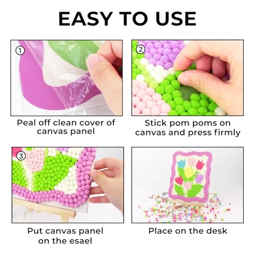 Funto Tulip Pom Pom Painting Art Kit, 1100+ pom poms, Canvas and Sturdy Easel for Home Decor, Suitable for Kids and Adults DIY Painting, Perfect Funto