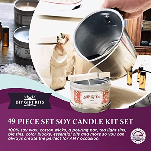 DIY Gift Kits 49-Piece Soy Candle Making Kit | Makes 14 Candles | 3 Pure Essential Oils, Soy Wax, Pouring Pot & More | DIY Starter Kit | Scented DIY Gift Kits