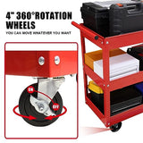 Torin Heavy Duty Utility Cart with 3 Shelf Tiers, Rolling Tool Cart on Wheels, 400lbs Load Capacity, for Garage Warehouse Workshop, APTC302B, Red Torin