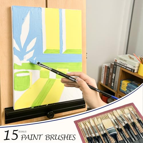 Falling in Art Natural Bristle Professional Paintbrush Set, 15PCS Long Handled Paint Brushes for Acrylic Painting, Oil Paint Brushes of Fan, Round, Falling in Art