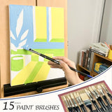 Falling in Art Natural Bristle Professional Paintbrush Set, 15PCS Long Handled Paint Brushes for Acrylic Painting, Oil Paint Brushes of Fan, Round, Falling in Art