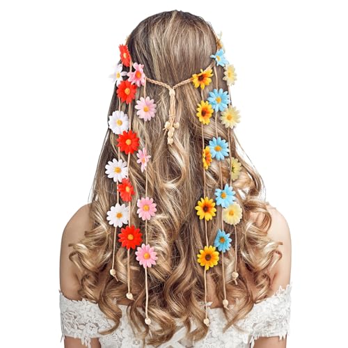 DOCILA Floral Headbands For Women Boho Multicolor Daisy Flower Hair Head Bands 70s Hippie Accessories 60s Sunflower Headpieces Festival Costume - WoodArtSupply