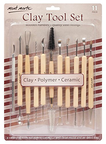 Mont Marte Clay Tool Set, 11 Piece. Selection of Clay Tools to Create Texture, Smooth, Cut and Carve Clay. Suitable for Use with Polymer, Earthenware MONT MARTE