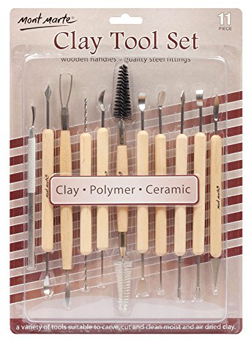 Mont Marte Clay Tool Set, 11 Piece. Selection of Clay Tools to Create Texture, Smooth, Cut and Carve Clay. Suitable for Use with Polymer, Earthenware - WoodArtSupply