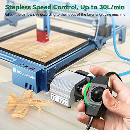 SCULPFUN Air Assist, Laser Air Assist with Adjustable 10-30L/Min, Air Assist Pump for Most Laser Cutter, Cut Faster and Deeper, Clean and Smooth Edge
