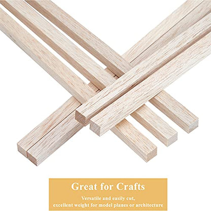 Balsa Wood Sticks 1/2 Inch Square Dowels 12" Long - Pack of 15 by Craftiff (15 Pcs) - WoodArtSupply