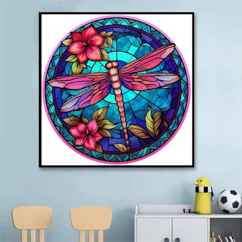 KTHOFCY 5D DIY Diamond Painting Kits for Adults Kids, Dragonfly Stained Glass Full Drill Embroidery Cross Stitch Crystal Rhinestone Paintings
