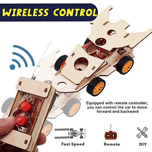 2 in 1 Science Experiment Kits for Kids,STEM Projects DIY Building Remote Control Solar Car Model Kit,3D Puzzles Wooden Motor Set,Assemble Gift Toys SCAEMO