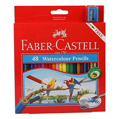 Faber Castell WaterColor Pencils with Sharpener and Brush, 48 WaterColored Pencils set - WoodArtSupply