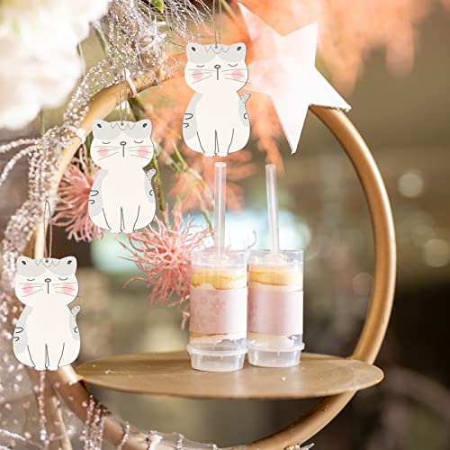 Cat Shape Wooden DIY Crafts Cutouts Wooden Blank Wood with Twines Art Unfinished Ornaments for Home Pets Themed Party Christmas Wedding Birthday