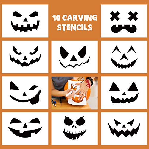 sinotron Pumpkin Carving Kit - 4 Easy Halloween Pumpkin Carving Tools Set with 10 Stencils Patterns, Professional Heavy Duty Pumpkin Carving Knife sinotron