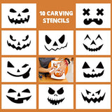 sinotron Pumpkin Carving Kit - 4 Easy Halloween Pumpkin Carving Tools Set with 10 Stencils Patterns, Professional Heavy Duty Pumpkin Carving Knife sinotron