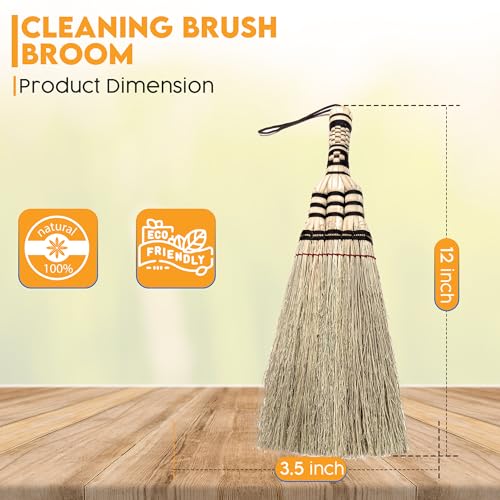 12 Inch Traditional Sorghum Whisk Broom Handmade Multi -Surface Sweeping Driveways, Sidewalk, Remove Dust and Dirt from Porches - WoodArtSupply