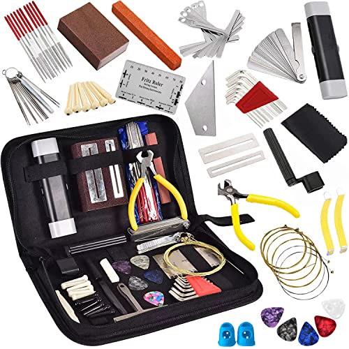 77 Pcs Guitar Maintenance Kit Repair Tool Setup with Carry Bag Large For Acoustic Guitar Electric guitar Ukulele Bass Banjo, String Instrument - WoodArtSupply