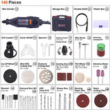 GOXAWEE Rotary Tool Kit with MultiPro Keyless Chuck and Flex Shaft -140pcs Accessories Variable Speed Electric Drill Set for Handmade Crafting GOXAWEE