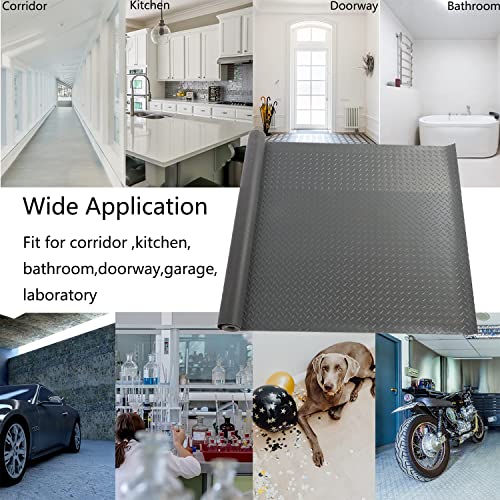 MYOYAY Rubber Garage Floor Mat 8.2 X 4 ft Diamond Plate Rubber Flooring Rolls Grey Heavy Duty Garage Flooring Roll Non-Slip Garage Floor Mats for