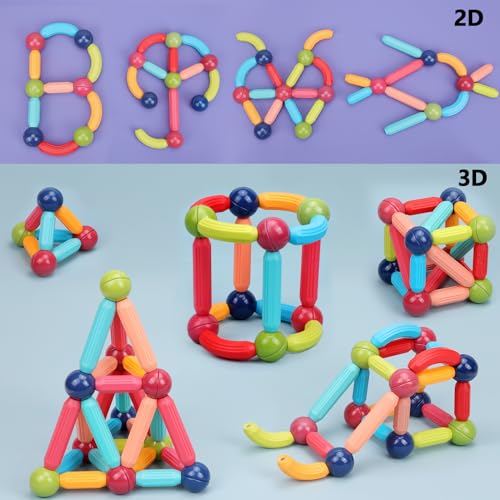 COUOMOXA 74 PCS Magnetic Blocks Sticks Construction Building, Learning Education Stem Preschool Toddler Kids Toys for 3+ Year Old, Montessori Toys COUOMOXA