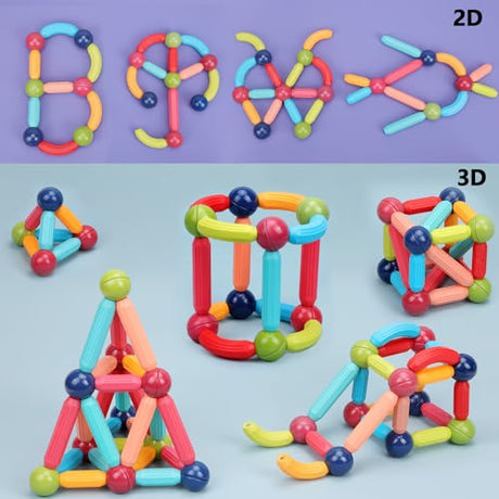 COUOMOXA 74 PCS Magnetic Blocks Sticks Construction Building, Learning Education Stem Preschool Toddler Kids Toys for 3+ Year Old, Montessori Toys COUOMOXA