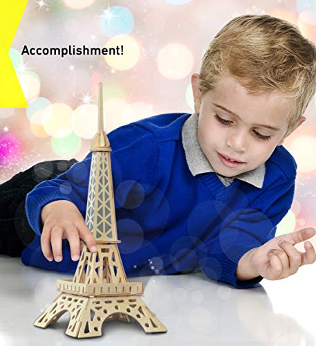 Puzzled 3D Puzzle Eiffel Tower - Wood Craft Construction Model Kit - Fun & Educational DIY Wooden Toy Assemble Model Unfinished Crafting Hobby Puzzle - WoodArtSupply