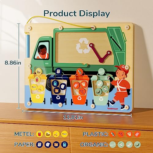 TOP BRIGHT Wooden Magnetic Wand Maze Board for 3 4 5 Years Old, Wooden Activity Board, Learning Color Recognition Magnetic Beads Fidget Toys for Kids