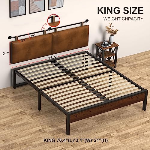 BSHOMGI Wall Mount Headboard, King Headboard Size, PU Leather Head Board Only Brown Hanging Head Boards, Industrial Pipe Modern King Bed Backboard - WoodArtSupply