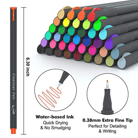 46 Pack Journal Planner Colored Pens, Lineon 40 Colors Fineliner Pens with 6 Different Stencils, Perfect Set for Journal Planner Note Calendar Lineon