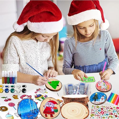 Huastyle Arts & Crafts Kits for Kids Girls Ages 8-12, 24 Wood Slices Pack with Diamond Painting Creative DIY Activity Gifts Toy, Wooden Ornaments Crafts for Girls 4-6 6-8 Years Old Birthday Gifts