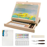 LUCYCAZ Tabletop Easel Set - Easel for Painting Canvases, Painting Easel Kits for Kids and Adults with Wood Canvas Stand, 12 Colors Acrylic Paints, 2 LUCYCAZ