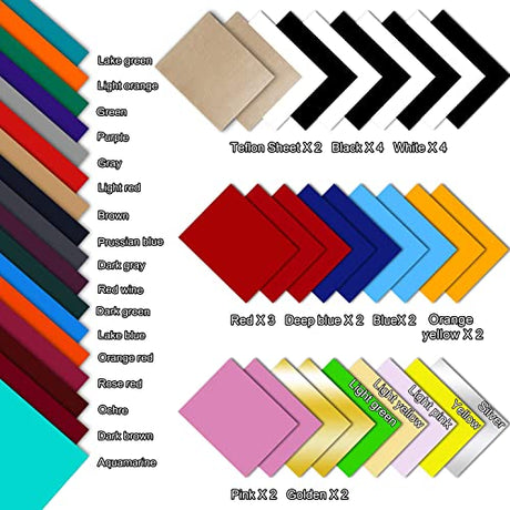 CAREGY HTV Vinyl Bundle Heat Transfer Vinyl 12"x10" - 45 Pack Includes 30 Pack Assorted Colors Sheets and 2 Sheets Teflon, Iron On Vinyl for DIY CAREGY