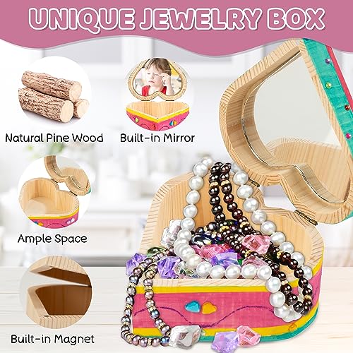 Paint Your Own Wooden Jewelry Box-Arts and Crafts for Kids 4-6, DIY Treasure Box Painting Kits Gift for 7 8 Year Old Girls, Kids Crafts