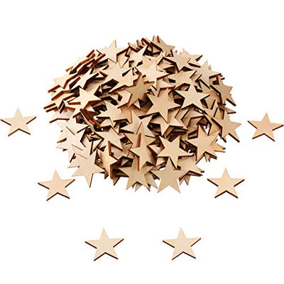 300 Pieces Wooden Stars Shape Unfinished Wood Stars Pieces Blank Wood Pieces Wooden Cutouts Ornaments for Craft Project and Christmas Party Wedding