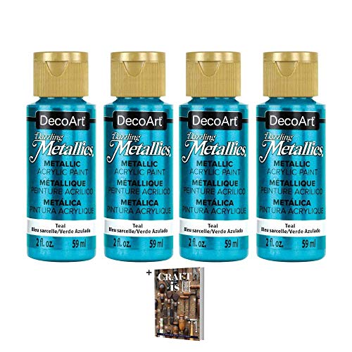 DecoArt Dazzling Metallics Americana Acrylic Paint - 4 Pack Teal Craft Metallic Acrylic Paint - Multi Surface Iridescent Acrylic Paint Set for Arts - WoodArtSupply