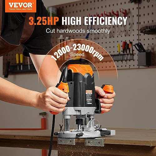 VEVOR Plunge Router, 3-1/4 HP, 120V, 12000-23000 RPM Variable Speed, Electronic Plunge Base Router, Plunge Woodworking Router Kit with Carry Case, VEVOR