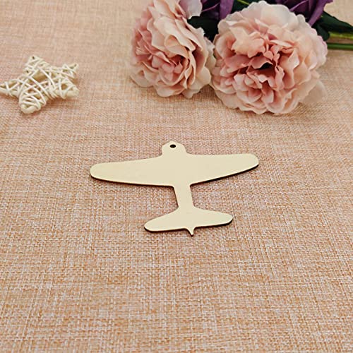 Creaides 20pcs Plane Wood DIY Crafts Cutouts Wooden Airplane Shaped Hanging Ornaments with Hole Hemp Ropes Gift Tags for Kids DIY Art Projects Home