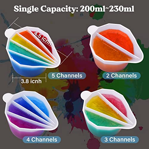LET'S RESIN Silicone Split Cups,4Pcs Thicken&Rusable Resin Mixing Cups with 2-5Channels,Dividers Paint Supplies,Fluid Art for Resin Crafts,Acrylic LET'S RESIN