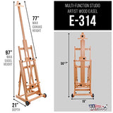 U.S. Art Supply Master Multi-Function Studio Artist Wooden Floor Easel - Large Adjustable H-Frame, Tilts Flat, Mast Adjusts to 97" High - Sturdy US Art Supply