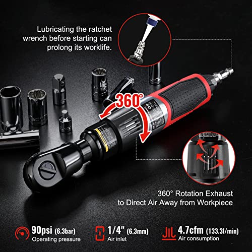 WORKPRO 3/8-Inch Air Ratchet Wrench, 50ft.lb Max Torque, 160RPM, 360 Degree Adjustable Exhaust, Forward/Reverse Control, Good Gift for Men Dad Father WORKPRO