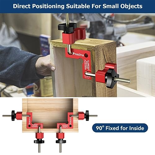 Preciva 90 Degree Mini Positioning Squares 2 Sets (2.32''x 2.32''), Aluminum Alloy Right Angle Clamps Fixing Clamp, Carpenter Corner Clamping Square Preciva