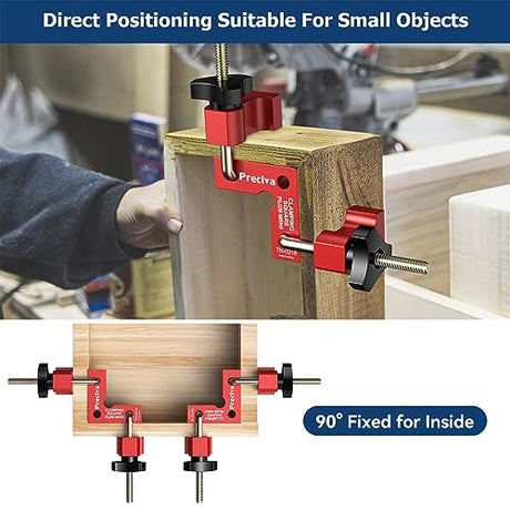 Preciva 90 Degree Mini Positioning Squares 2 Sets (2.32''x 2.32''), Aluminum Alloy Right Angle Clamps Fixing Clamp, Carpenter Corner Clamping Square Preciva