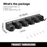 IMILLET 2 Pack Mop and Broom Holder, Wall Mounted Organizer Mop and Broom Storage Tool Rack with 5 Ball Slots and 6 Hooks (Black) IMILLET