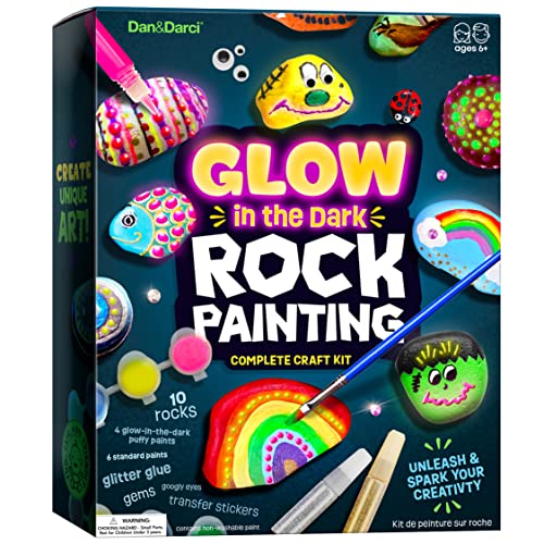 Kids Rock Painting Kit - Glow in The Dark - Arts & Crafts Gifts for Boys and Girls Ages 4-12 - Craft Activities Kits - Creative Art Toys for 4, 5, 6,