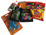 Classroom Supply Pack Bundle -Safety-Edge Scissors, 24 Crayons, 12 color pencils, 20 pencils with sharpener, Elmer's Glue sticks, 4oz Elmer’s Glue, P and Q Gifts