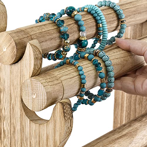 Ikee Design Antique Wooden 4 Tier Jewelry Bracelet Display Stand Bangle Scrunchie Organizer Holder for Store, Showcase and Home Storage, 12 W x 9 D x