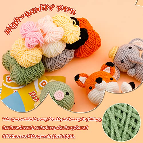 kdafio 3 Pcs DIY Crochet Animal Kit, Fox Plush Doll, Elephant Plush Doll, Dinosauria Plush Doll,Clear Easy to Follow Instructions for Starter kdafio