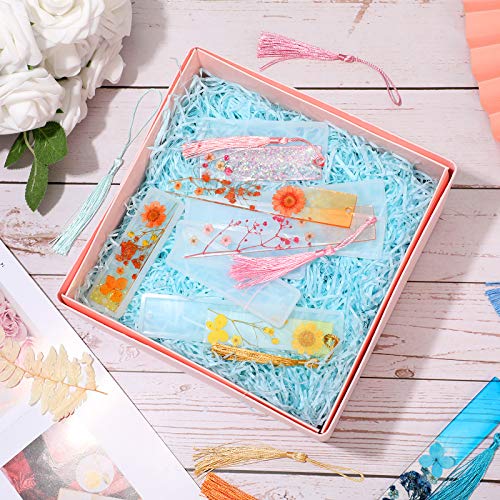 38 Pieces Bookmark Resin Mould Set, Include Rectangle Bookmark Silicone Mould Epoxy Resin Jewelry Mould with Colorful Tassels and Dried Flowers for Patelai